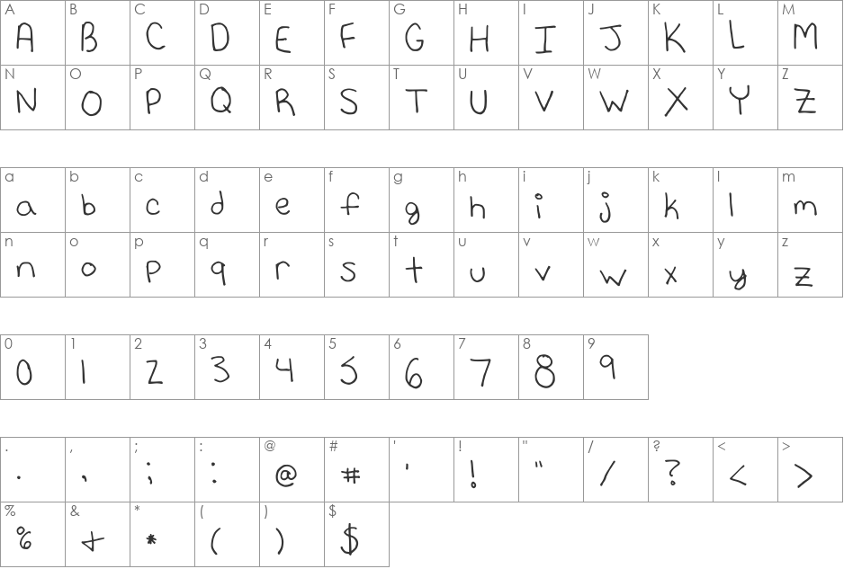 Neko font character map preview