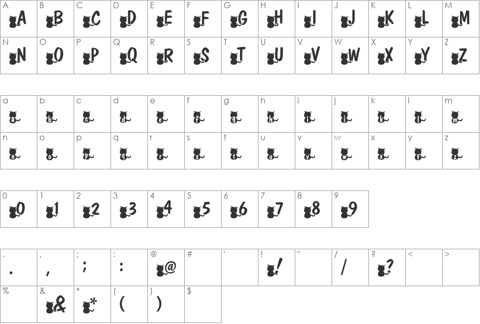 nekoFont font character map preview