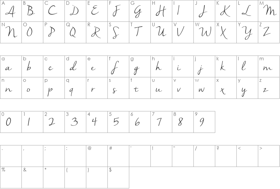 Nella Sue Demo font character map preview
