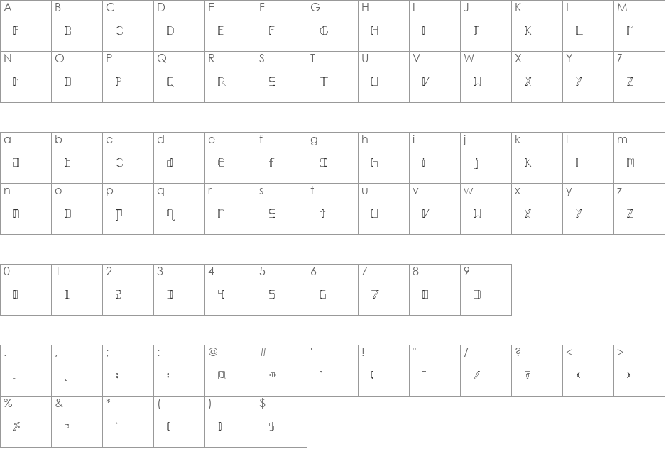 Nelley font character map preview