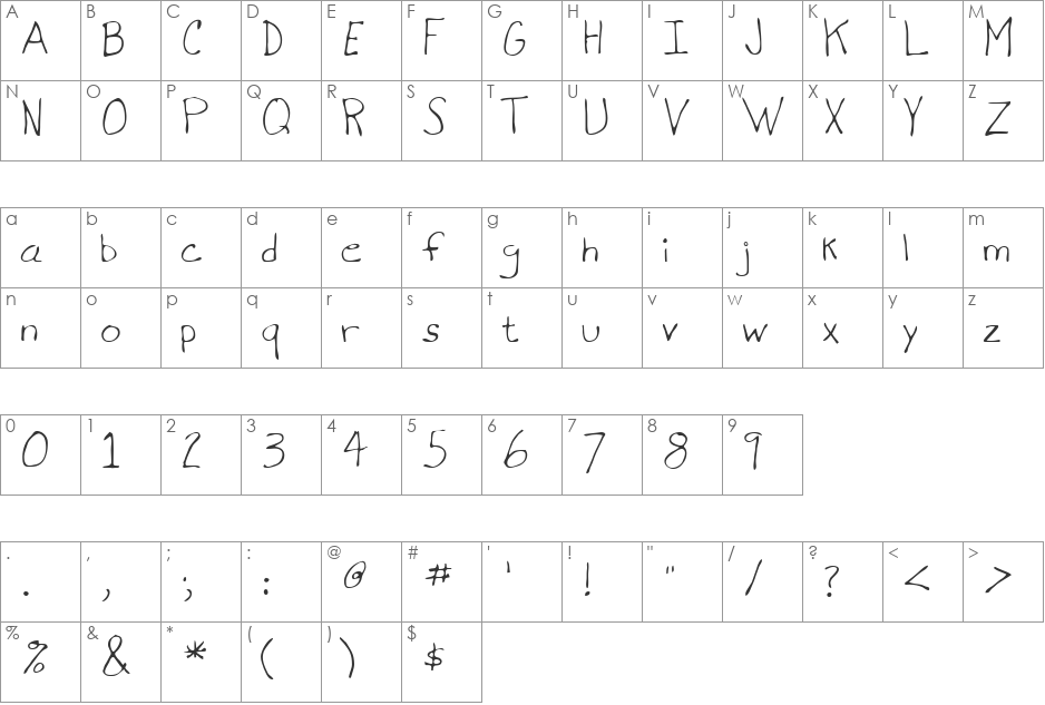 Nelson font character map preview