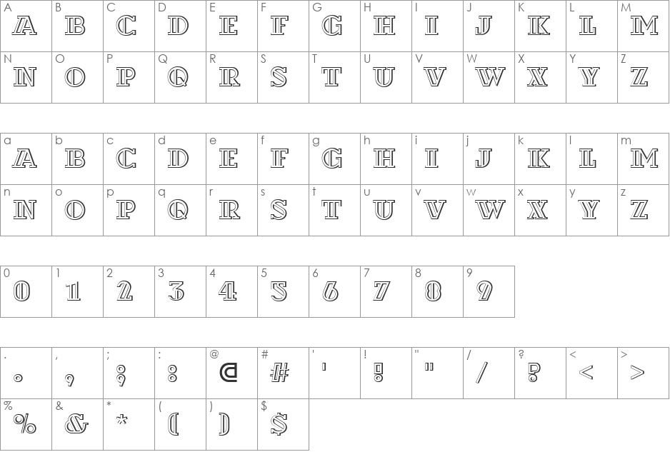a_DexterOtlDecor3D font character map preview