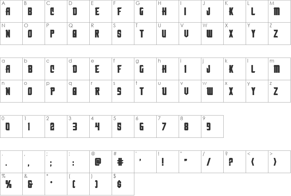 Nemesis Enforcer Bold Expanded font character map preview