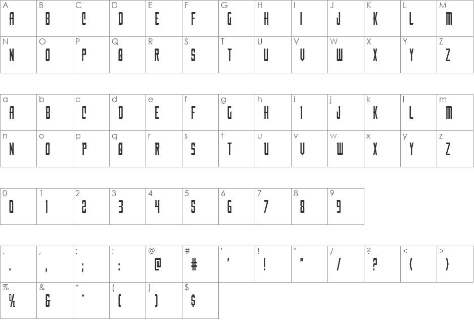 Nemesis Enforcer Condensed font character map preview