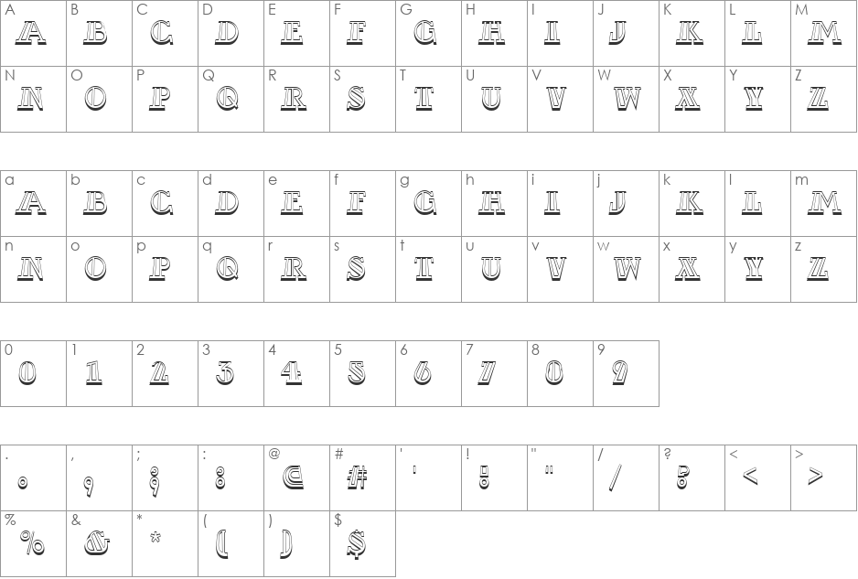 a_DexterOtlDecorDv3D font character map preview