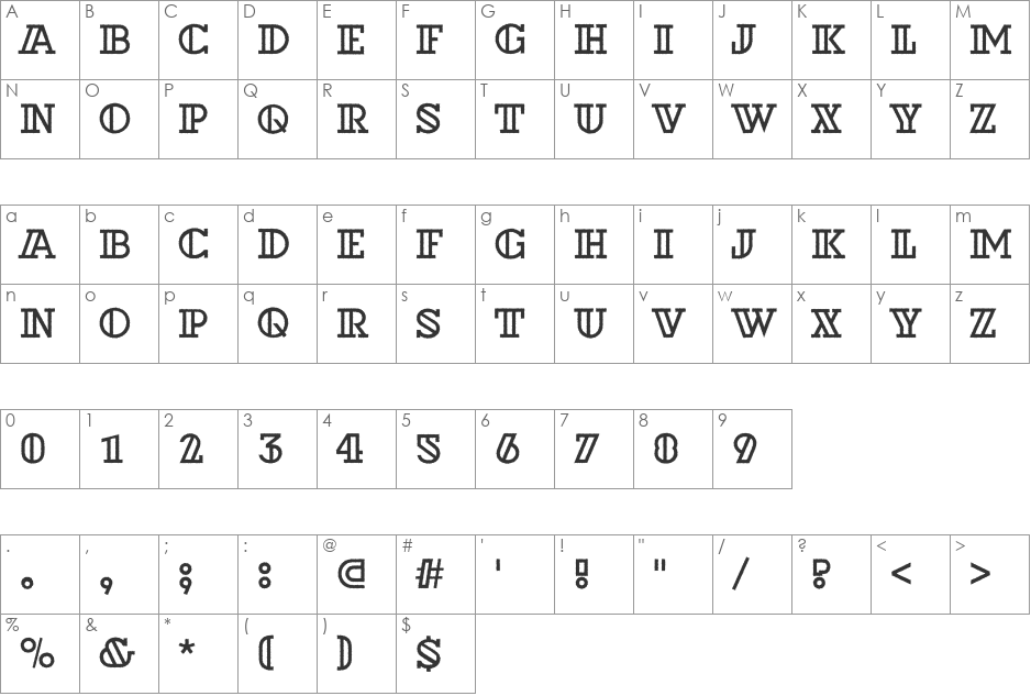 a_DexterOtlRough font character map preview