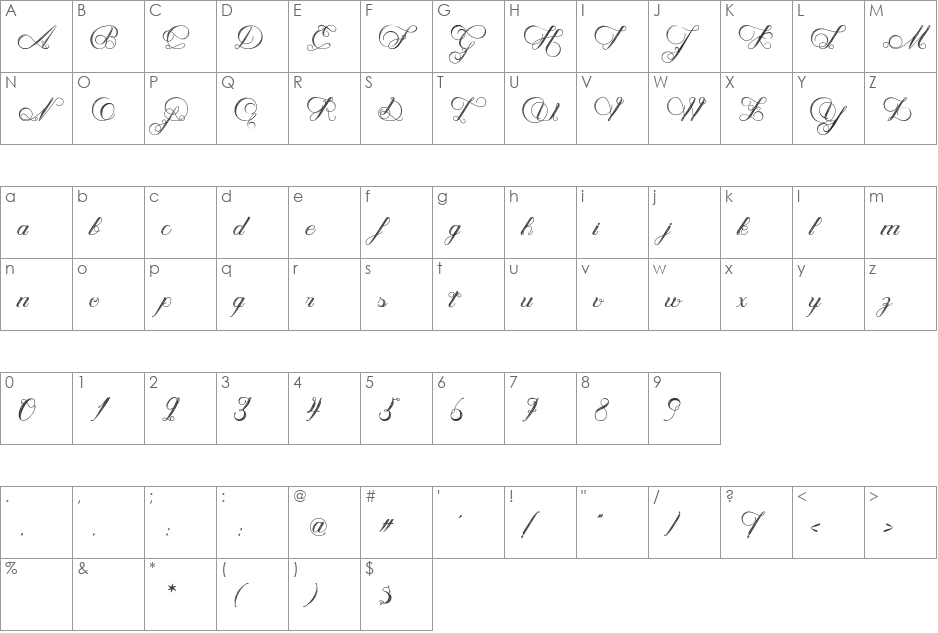 Nenuphar of Venus font character map preview