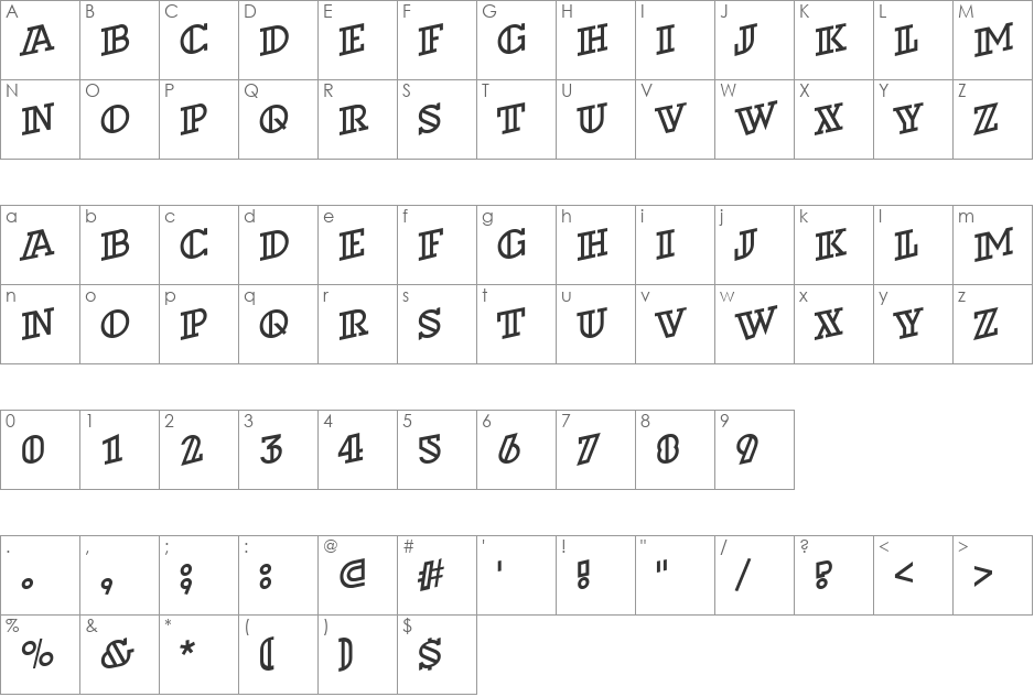 a_DexterOtlSpUp font character map preview