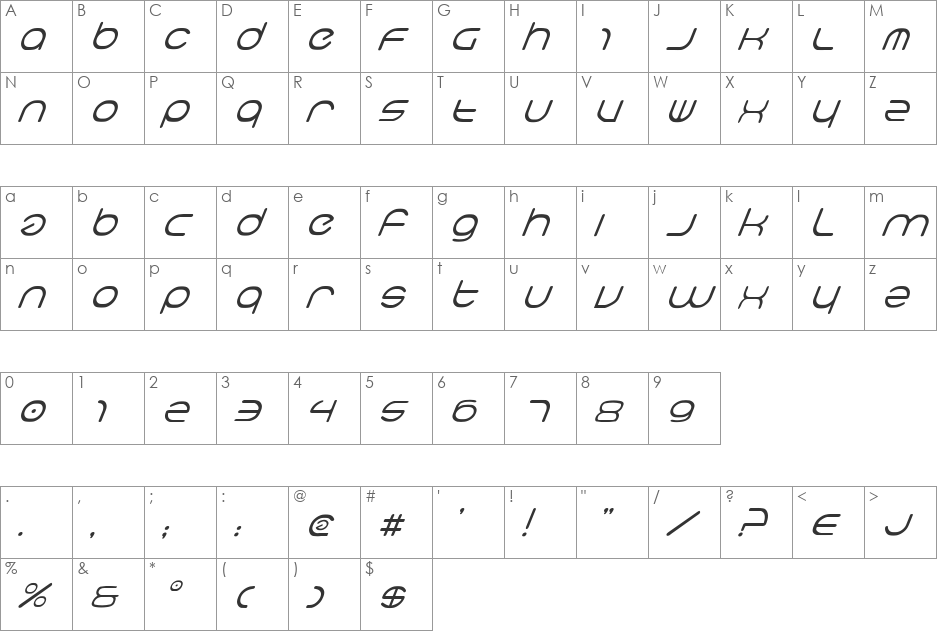 neo-geo italic font character map preview