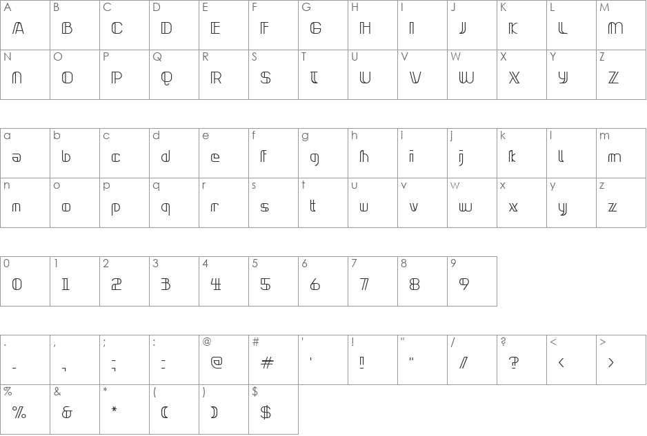 Neonclipper font character map preview