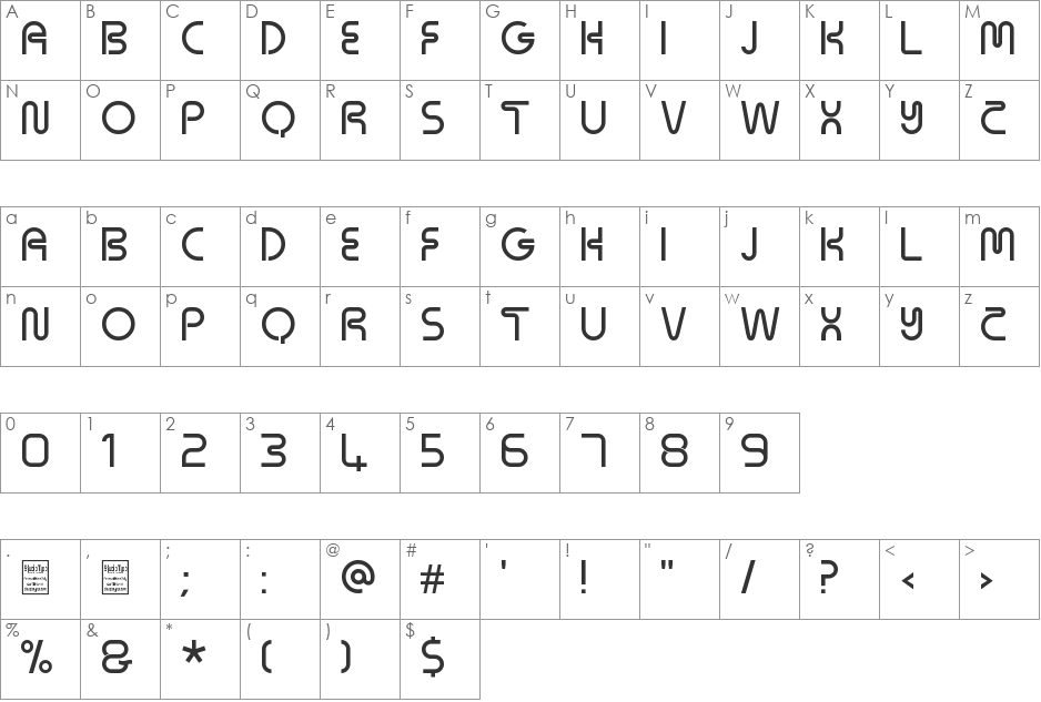 Neons font character map preview