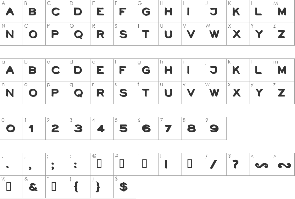 NeoRetroShadow font character map preview