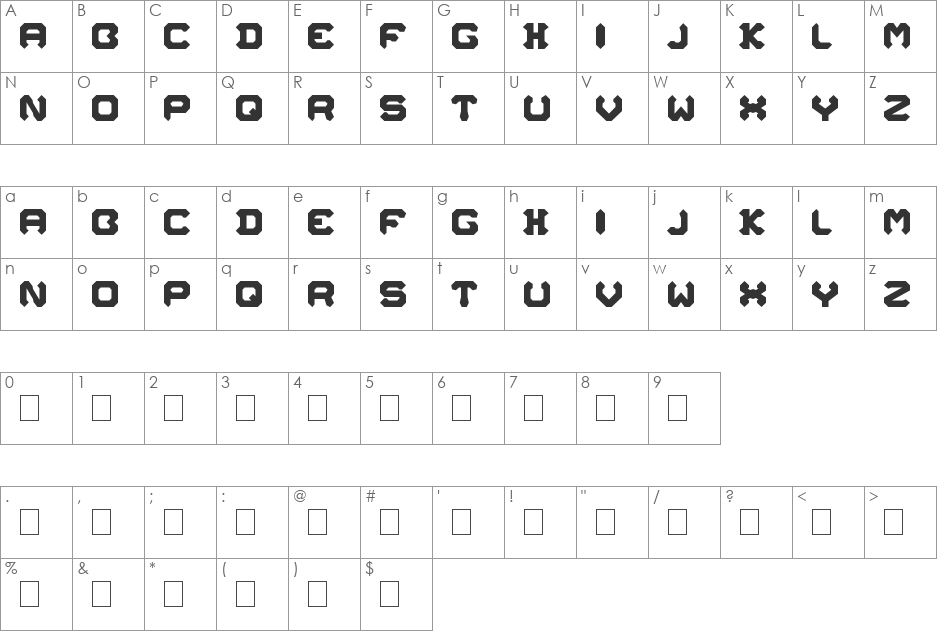 Neovix font character map preview