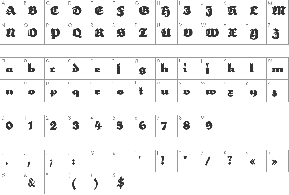Neptun font character map preview