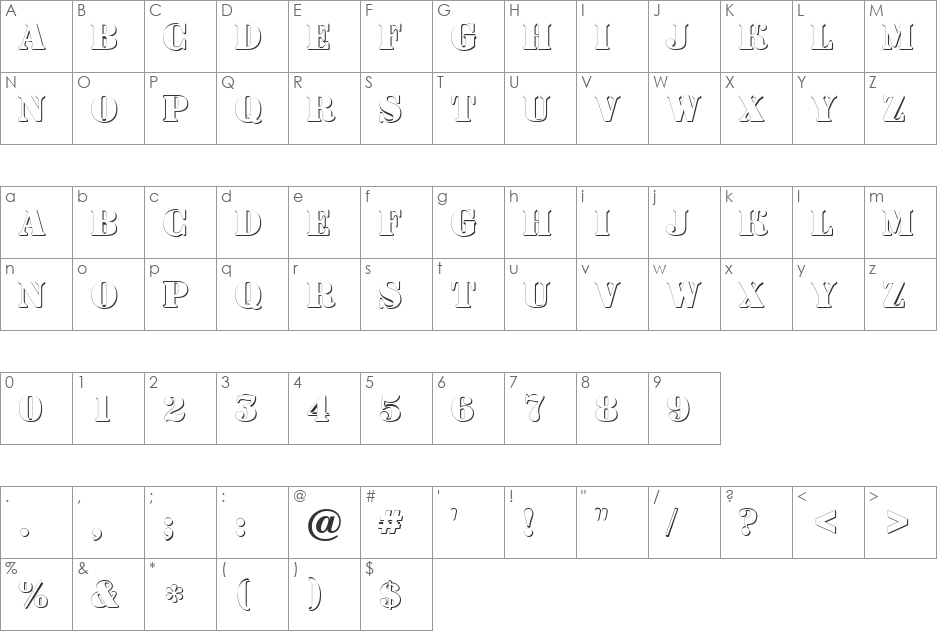 a_Dodger3Dxtr font character map preview