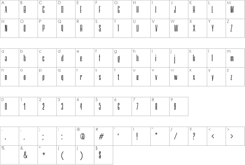 Neretta Trash font character map preview
