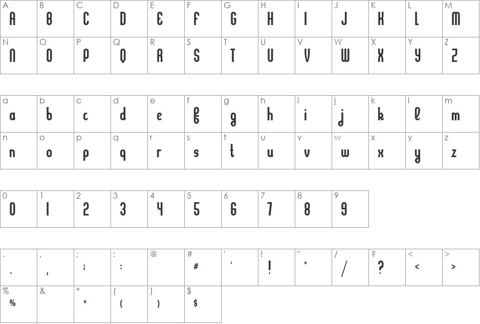 Nerves Fade font character map preview