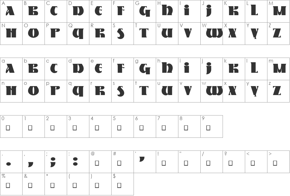 Nestor font character map preview