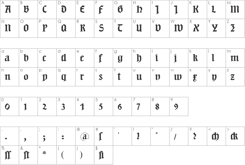 Neudeutsch font character map preview