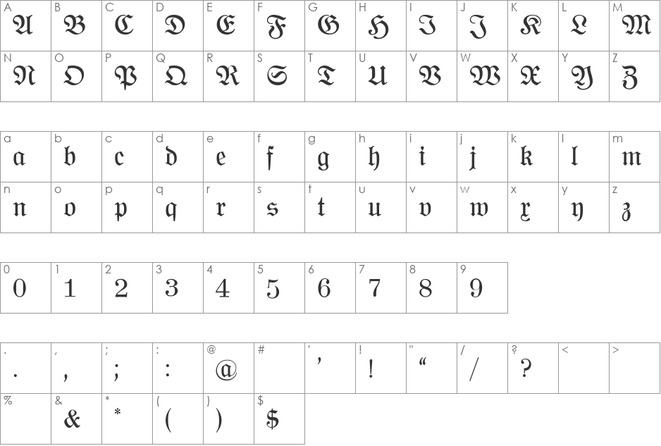 NeueFraktur font character map preview