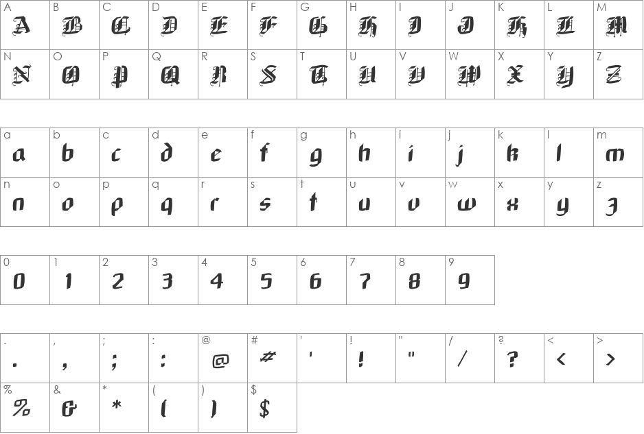 NeuGothic font character map preview