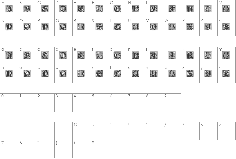 Neugotische Initialen font character map preview
