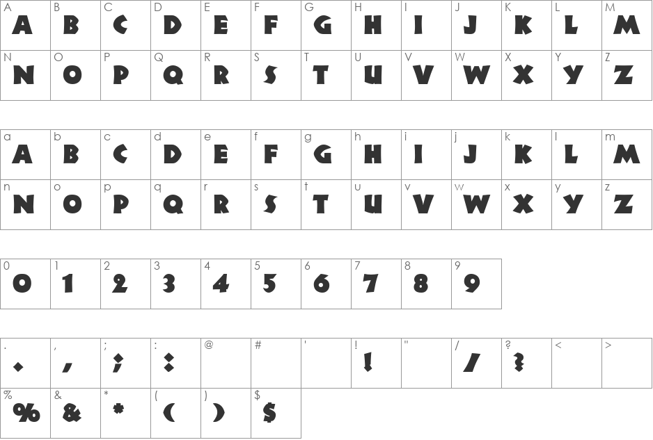 Neuland font character map preview