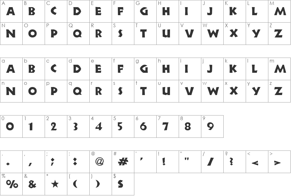 Neuland DB font character map preview