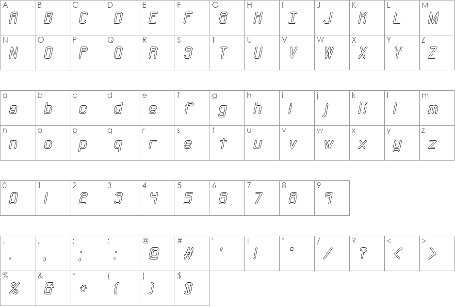 Neural Outline BRK font character map preview