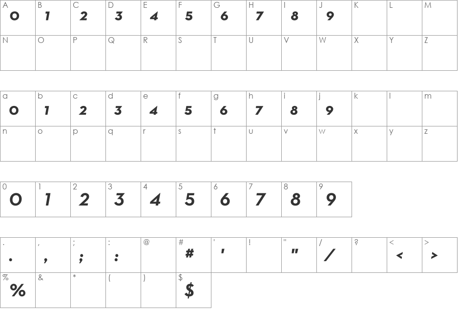 Neutra Text Frac font character map preview