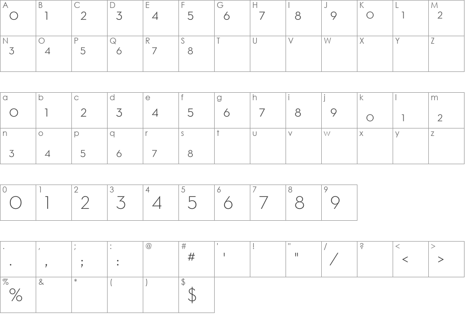 Neutra Text Light Frac font character map preview