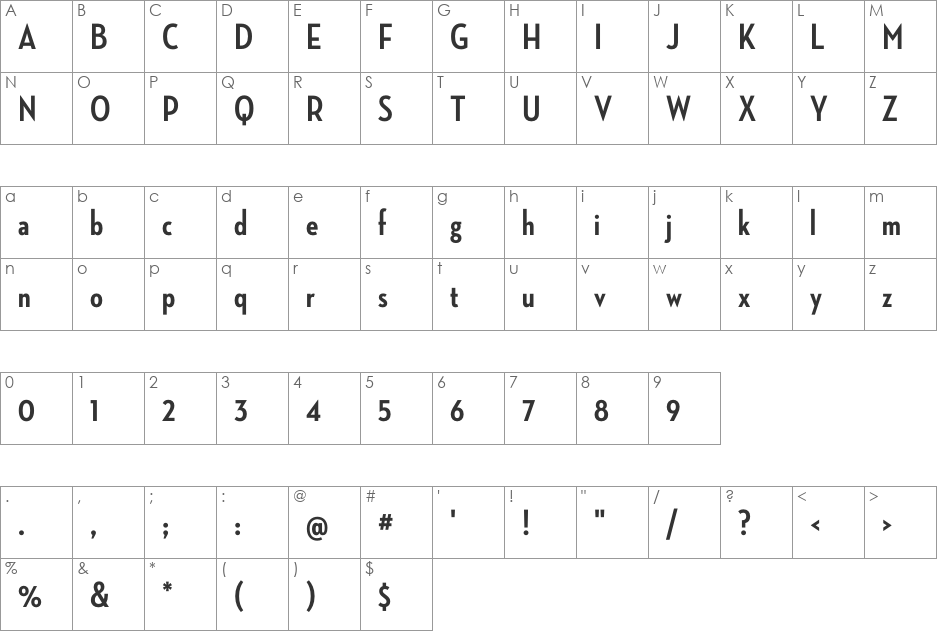 Neutraface Condensed font character map preview