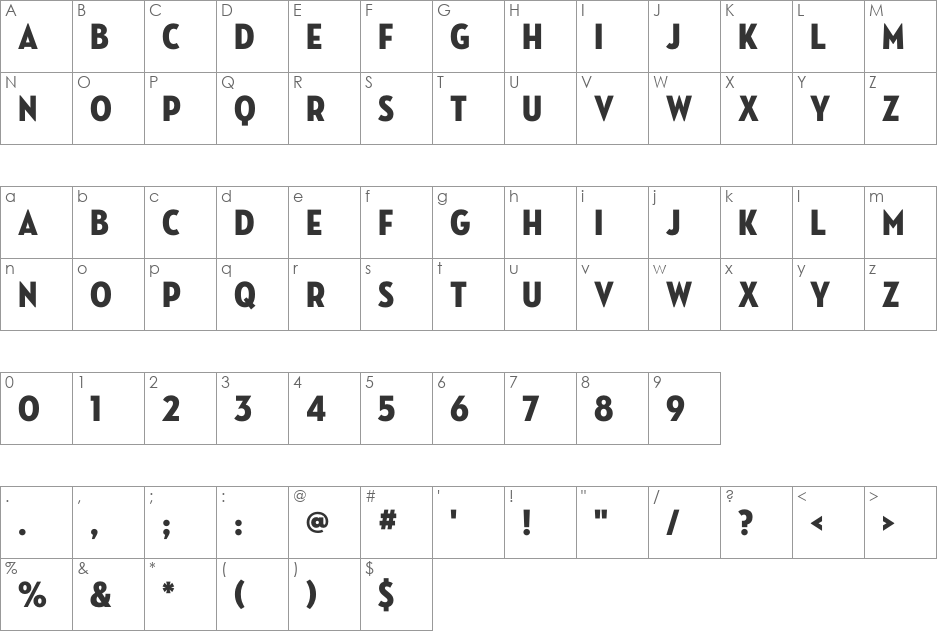 Neutraface Condensed font character map preview