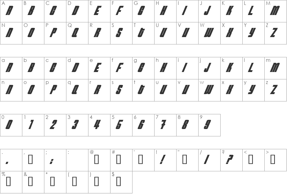 NeutronBomb font character map preview