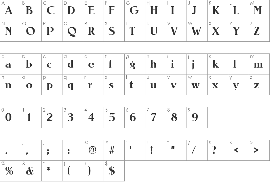 Nevada font character map preview