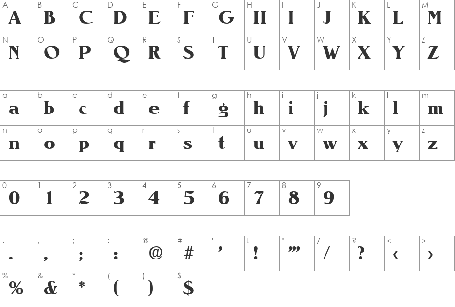 Nevada-Bold font character map preview