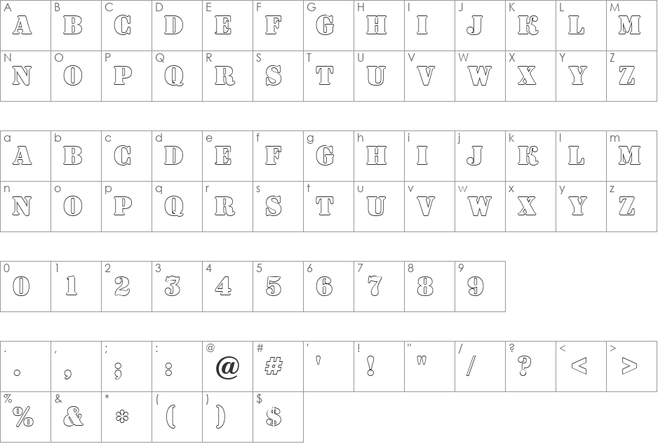 a_DodgerOtl font character map preview