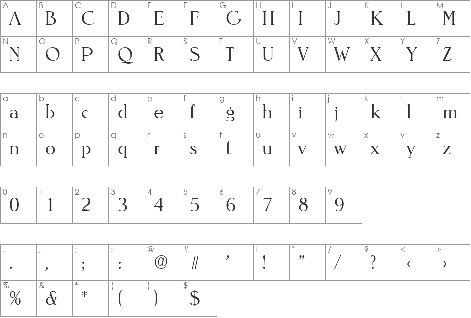Nevada-Serial-Light font character map preview