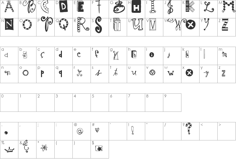 Never Writes Back font character map preview