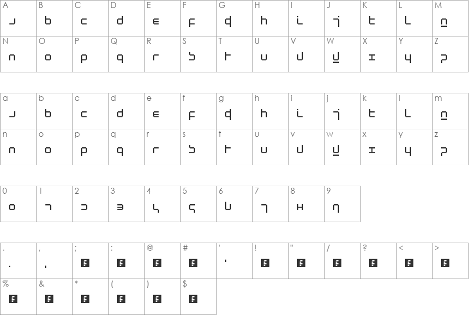 New Alphabet font character map preview