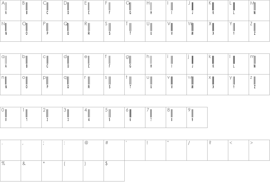 New Barcode Font tfb font character map preview