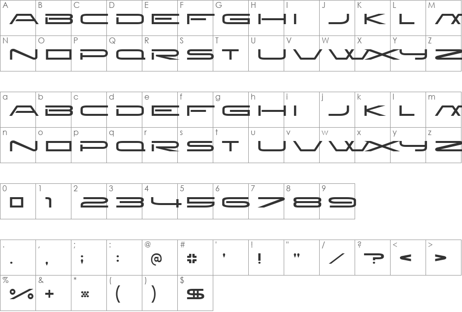 New Brilliant font character map preview
