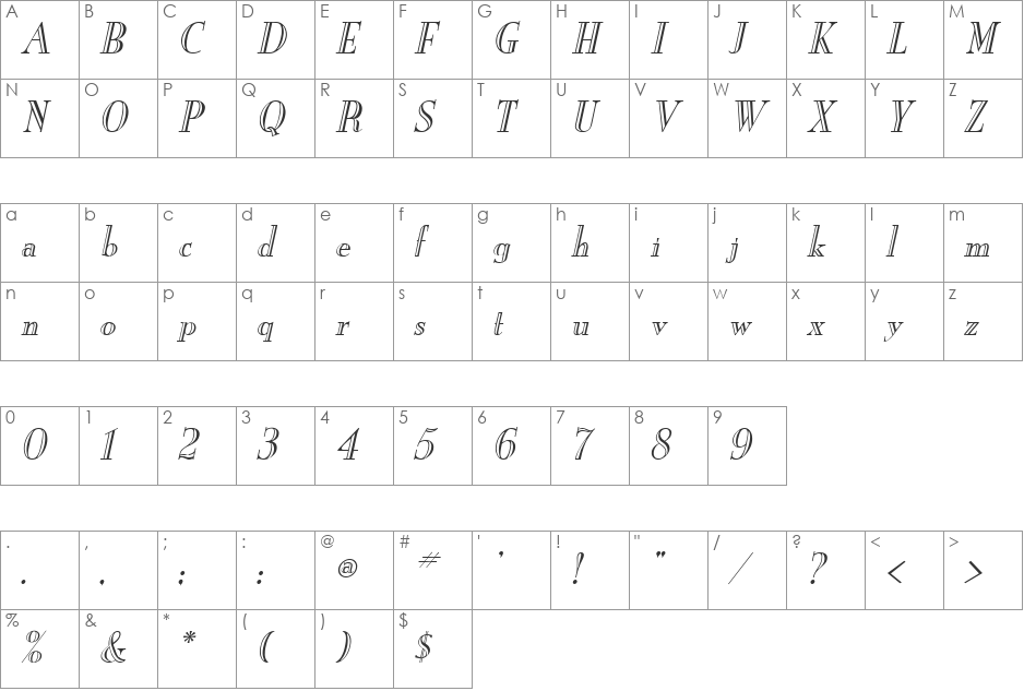 New England-Engraved font character map preview