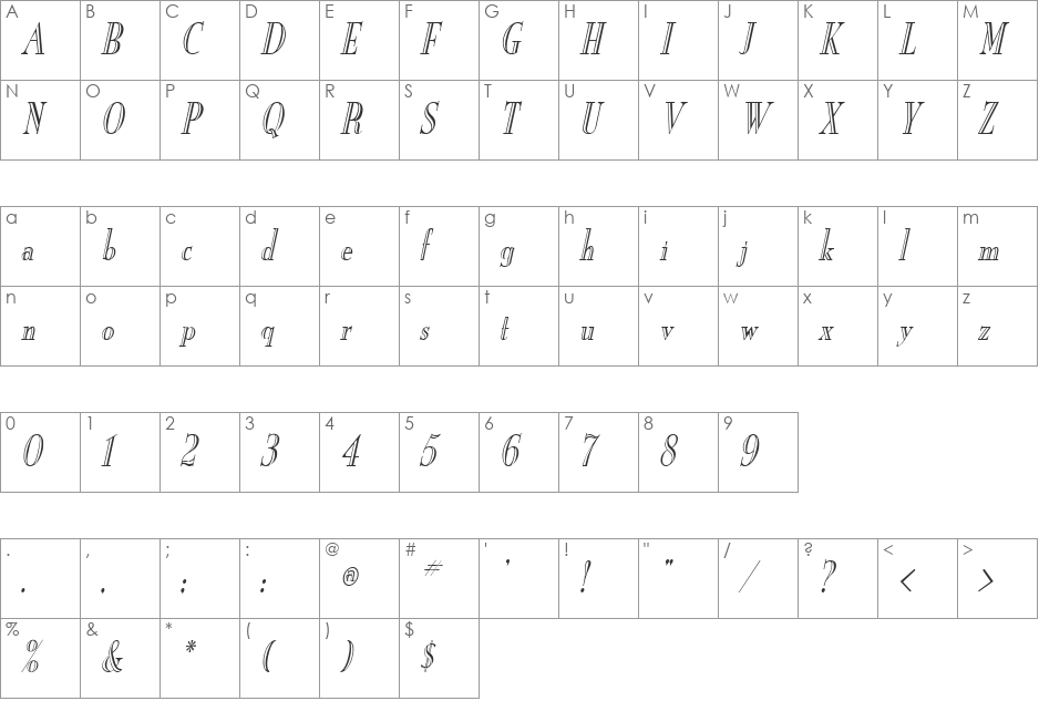 New England-Engraved-Condensed font character map preview