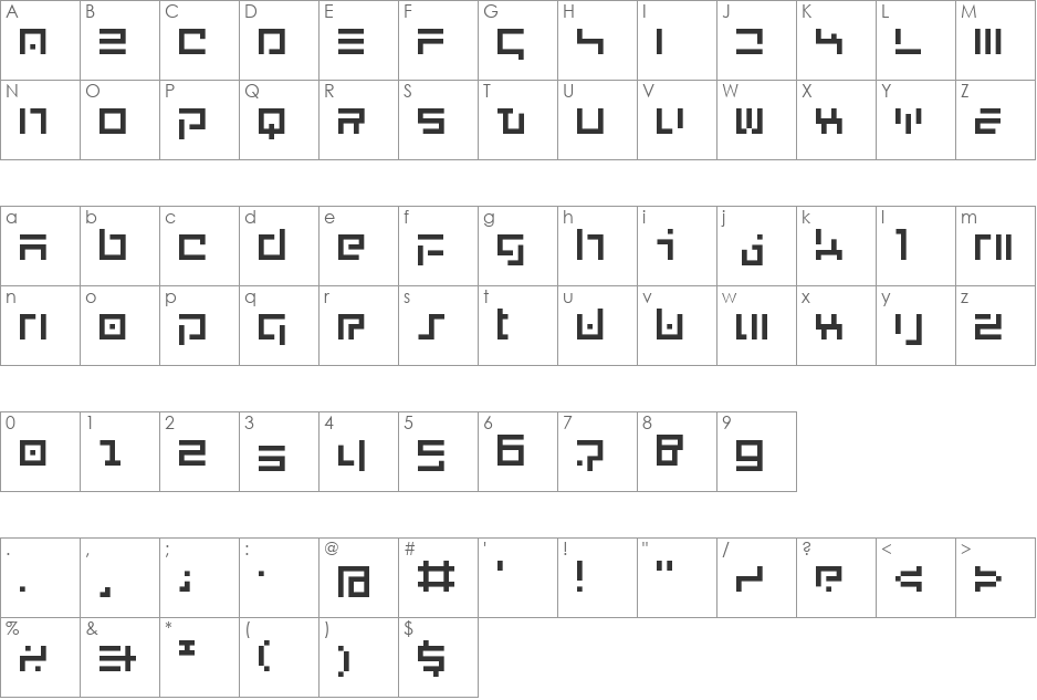 New English font character map preview