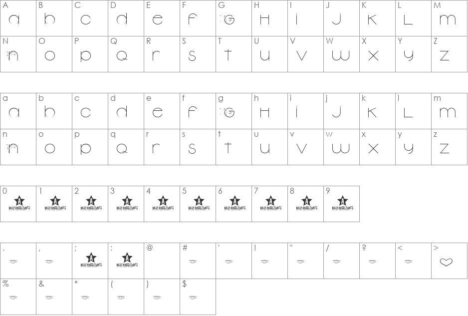 New Garden font character map preview