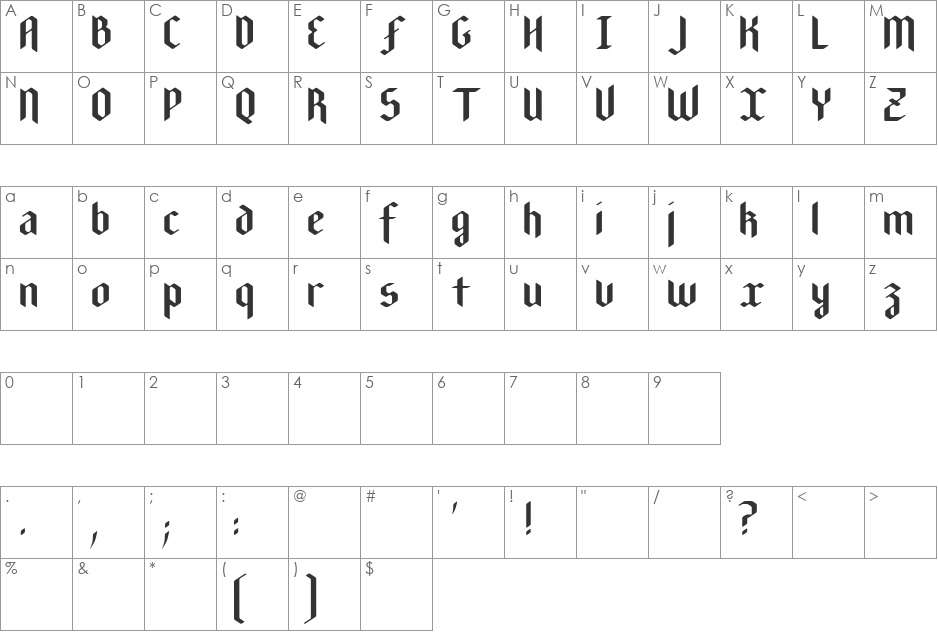 New Gothic Textura font character map preview