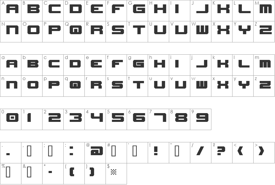 New Horizons font character map preview