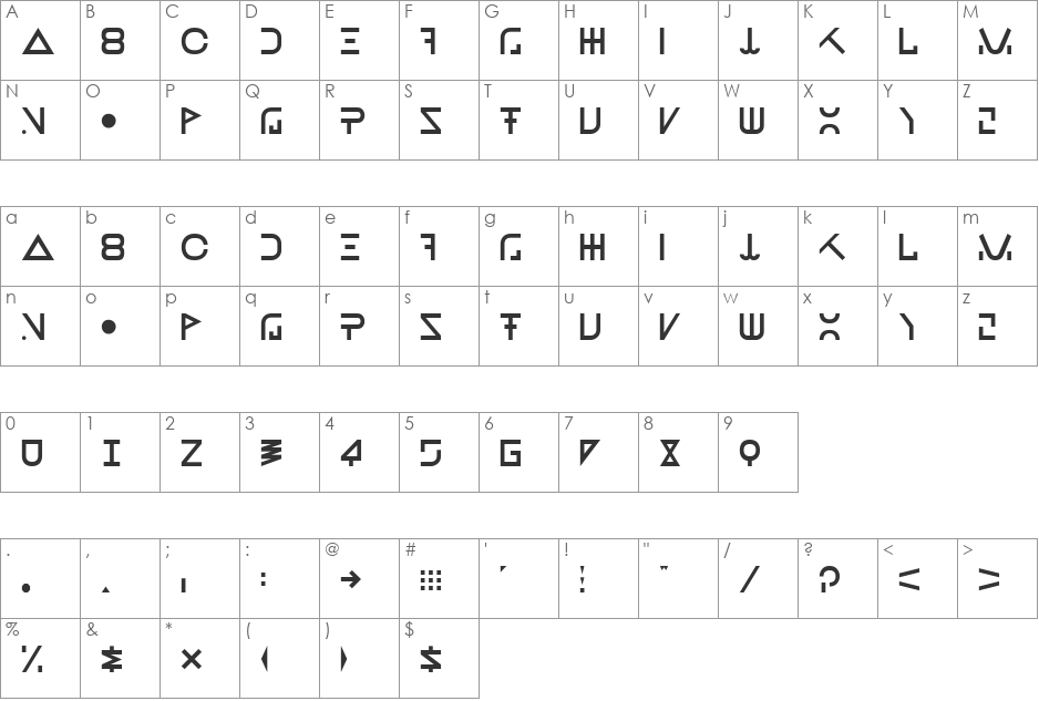 New Job font character map preview