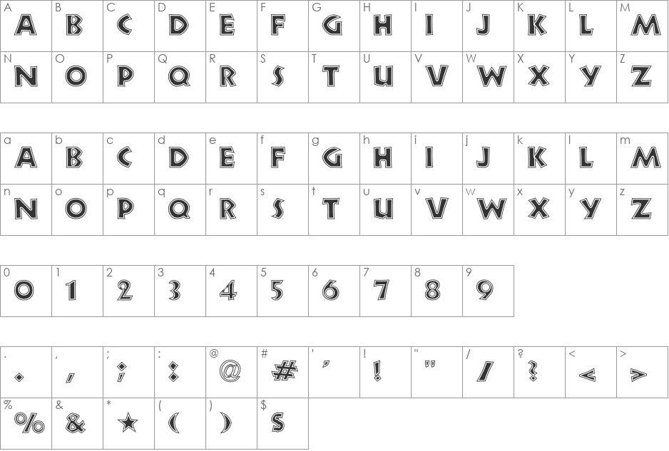 New Land Contour font character map preview